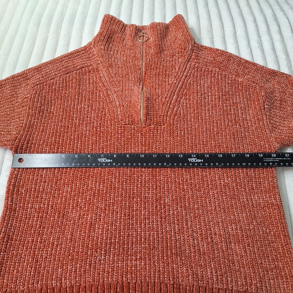 Cynthia Rowley Chenille Ribbed 1/4 Zip Moc Neck Pullover Sweater Womens L Rust - Picture 4 of 7